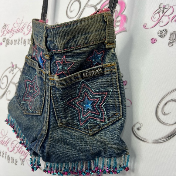 Kappies bag purse shorts mini western stars tassle Denim Mini Bag Strap cowgirl - Picture 2 of 7